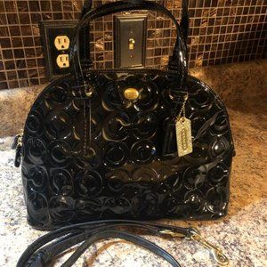 🔴Coach Black Patent Leather Dome Satchel/ Shoulder Bag